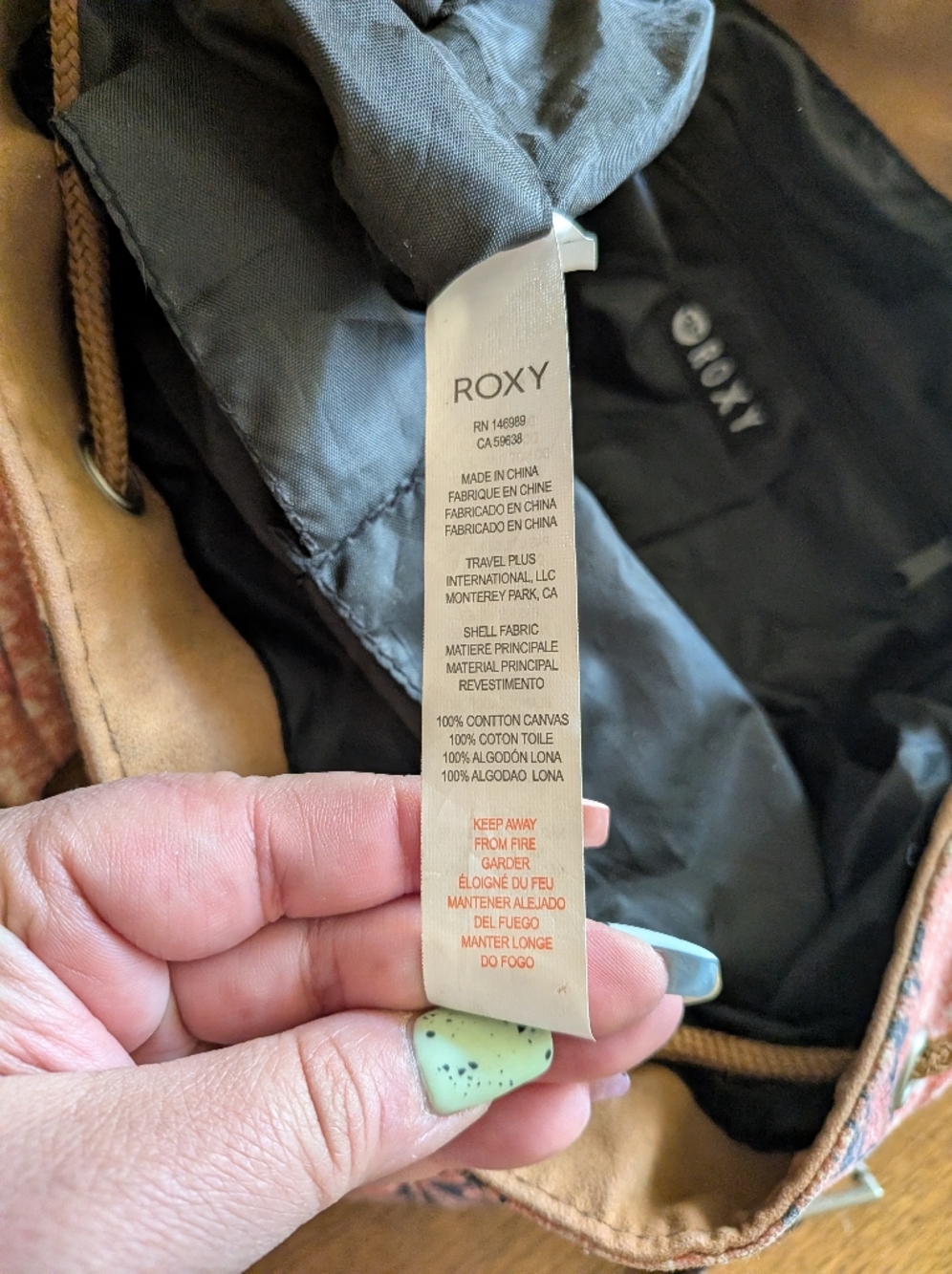 Roxy Blue And Pink Floral Canvas Backpack - Picture 7 of 7